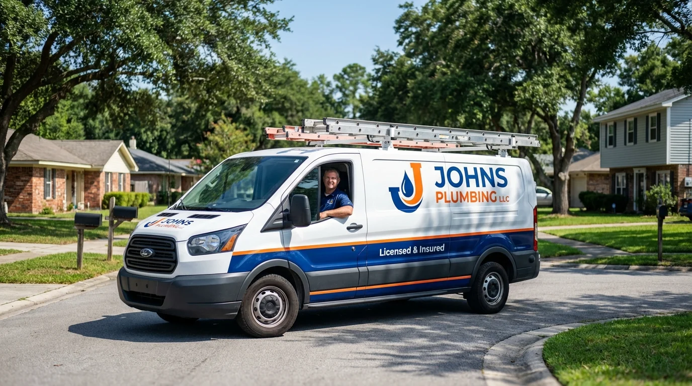 Johns Plumbing LLC service van in North Aurora, IL