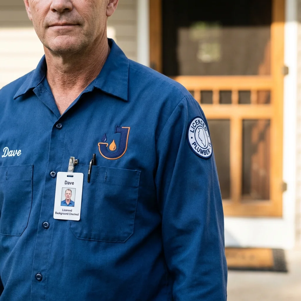 Licensed plumber showing ID badge in North Aurora, IL