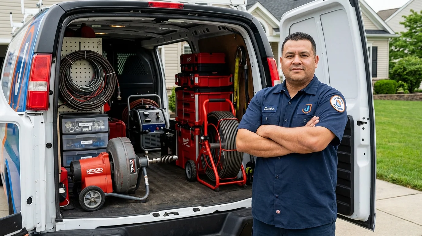 Professional drain cleaning equipment and Johns Plumbing LLC plumber in North Aurora