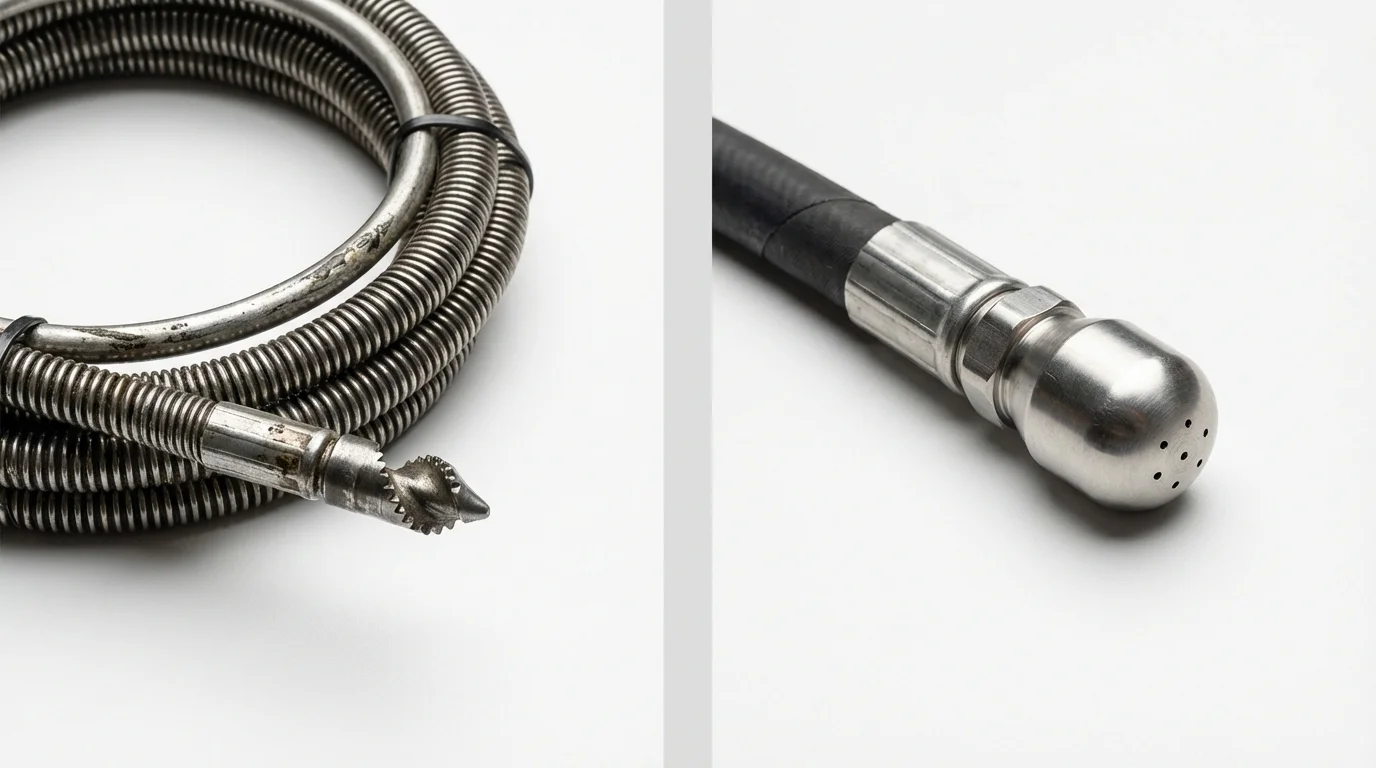 Drain snake cable and hydro jetting nozzle used for drain cleaning in North Aurora, IL