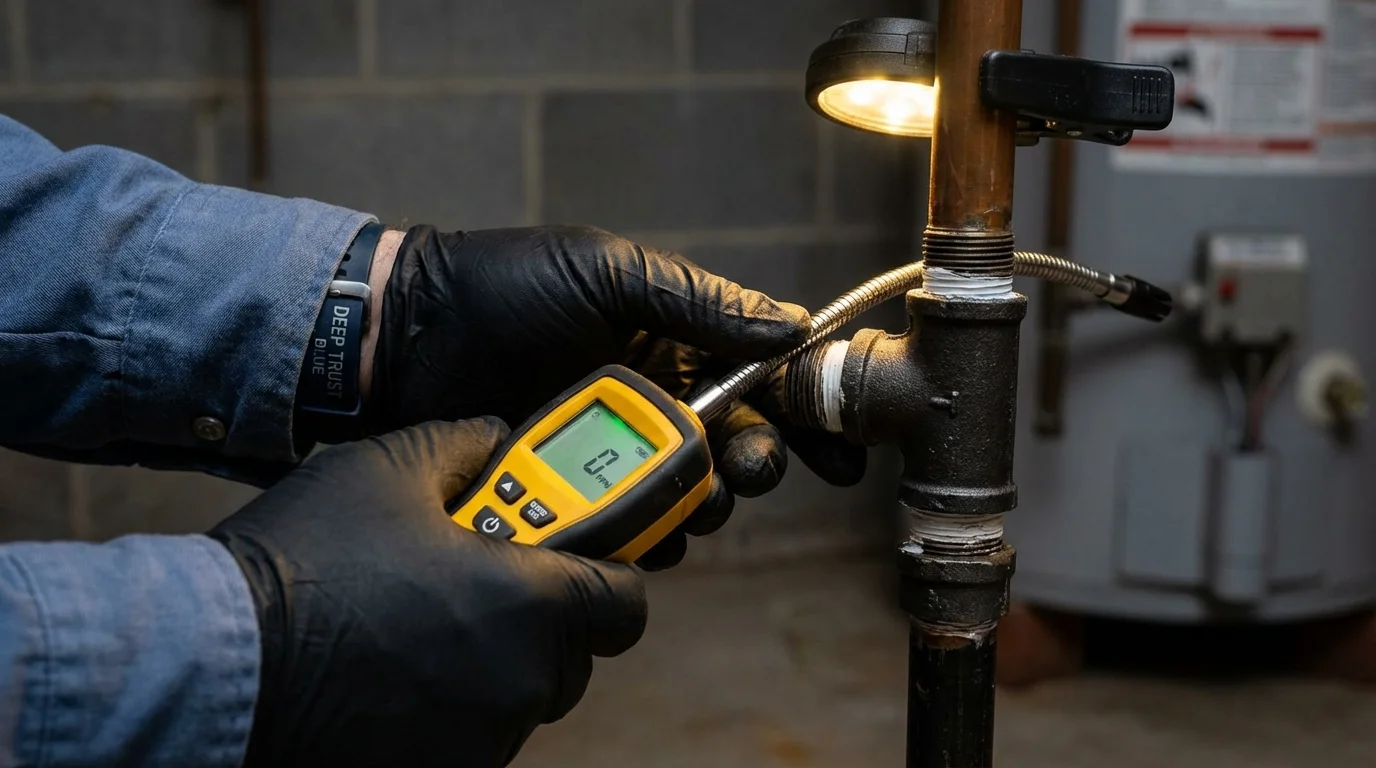 Gas leak detection with electronic sniffer by Johns Plumbing LLC in North Aurora